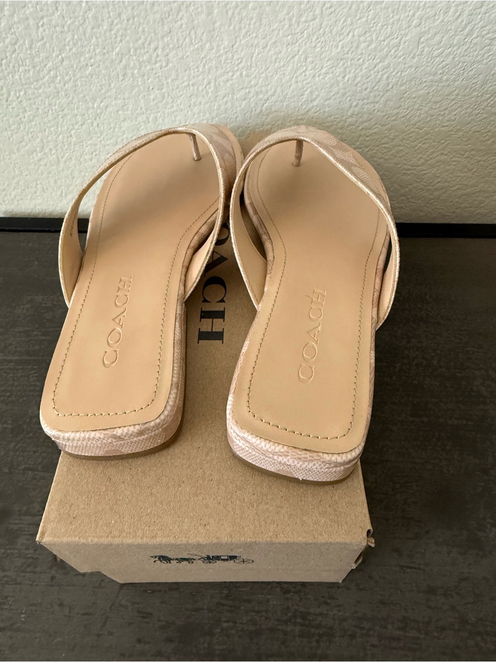 Coach Signature Canvas Thong Sandals in Beige - Picture 2 of 4